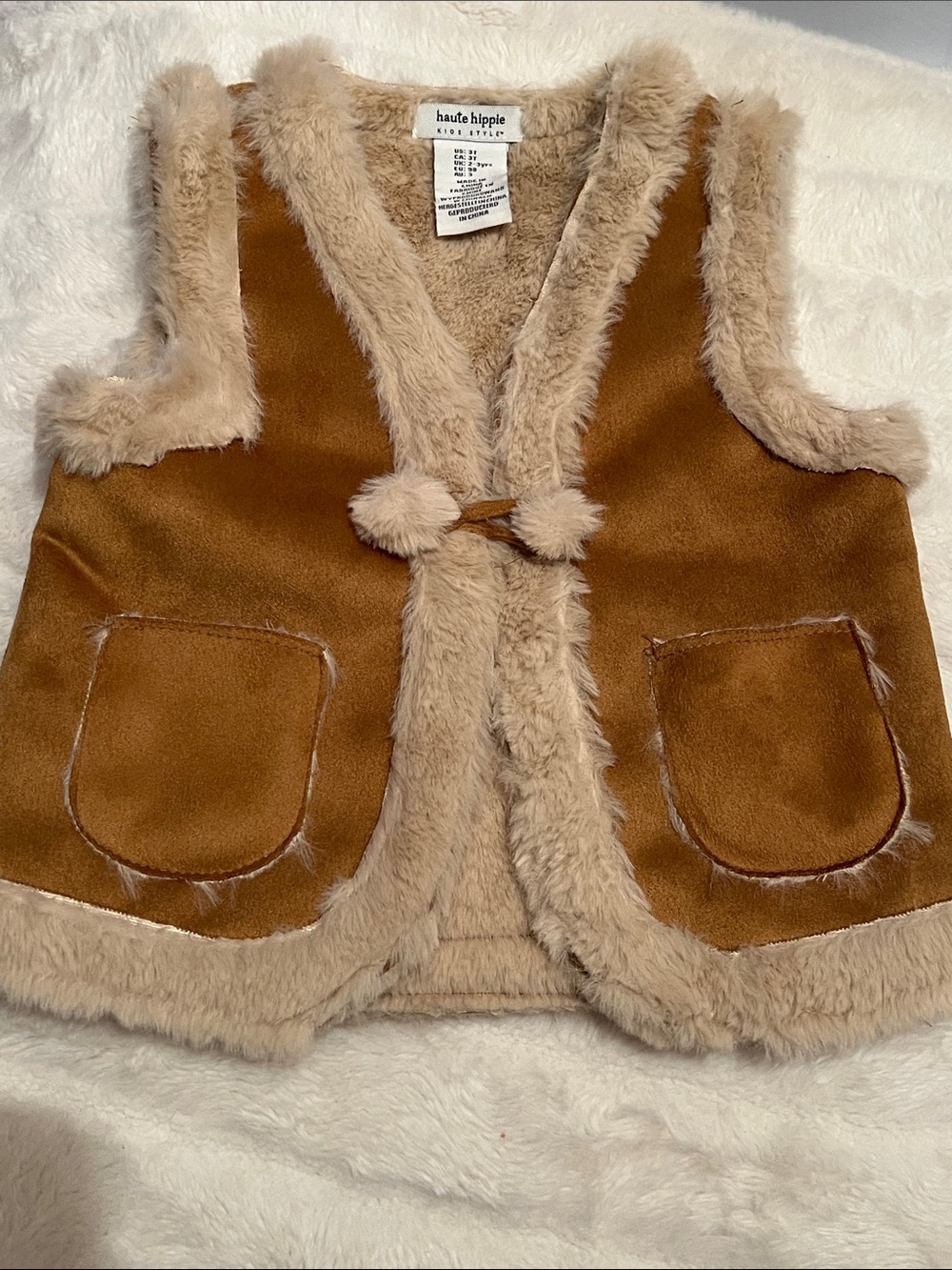 Haute Hippie Kids Faux Suede & Fur Boho Vest - Size 3T